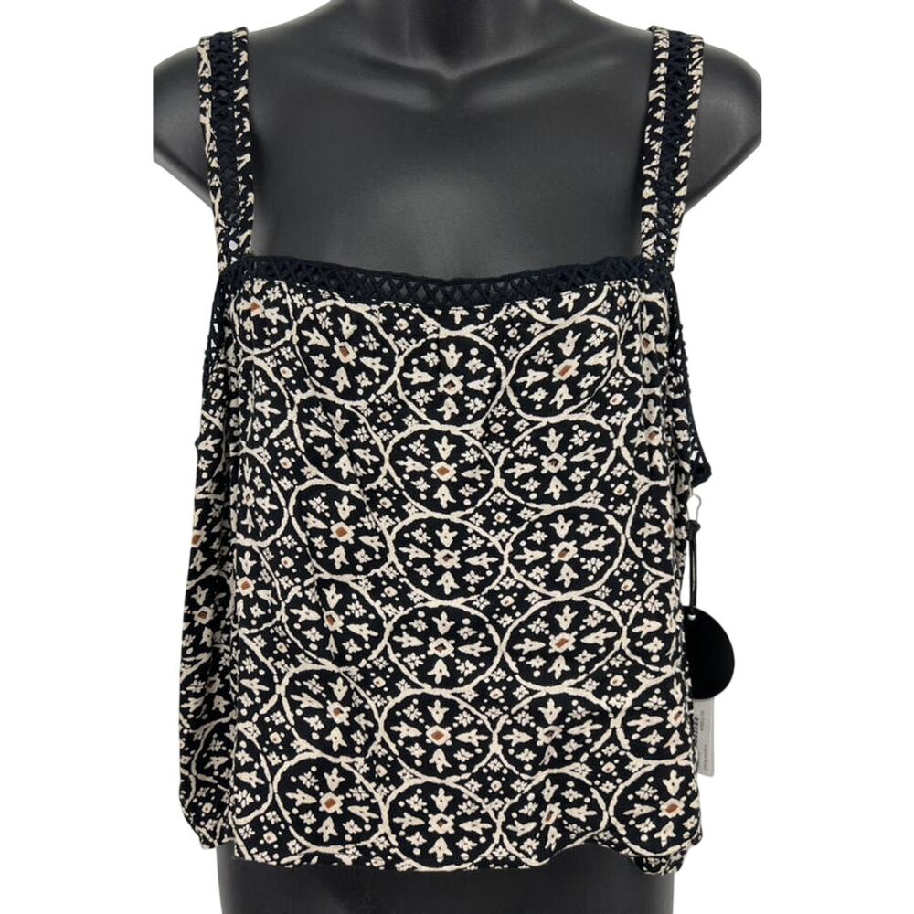 Amuse Society Sydney Square Neck Crop Tank Top Womens Medium Black Cream New